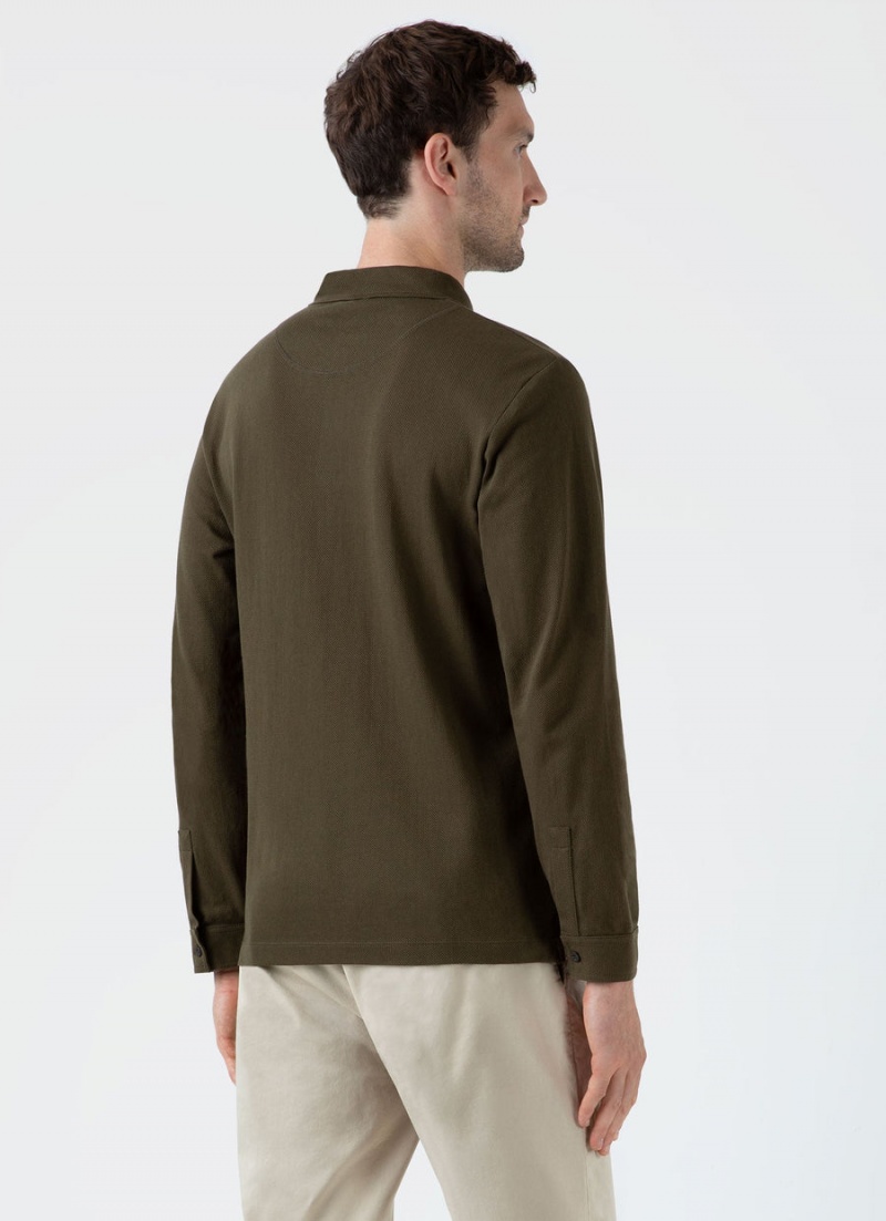 Green Sunspel Long Sleeve Riviera Polo Shirt | 57263-ANEB | USA