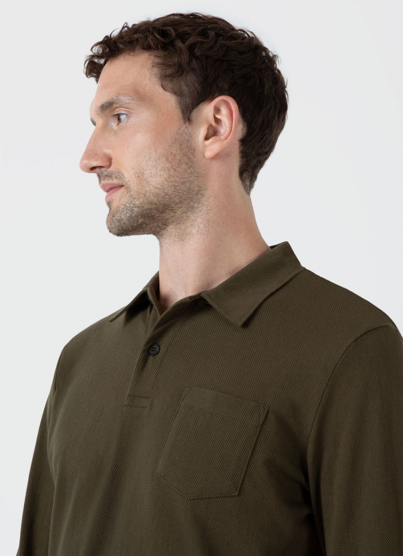 Green Sunspel Long Sleeve Riviera Polo Shirt | 57263-ANEB | USA