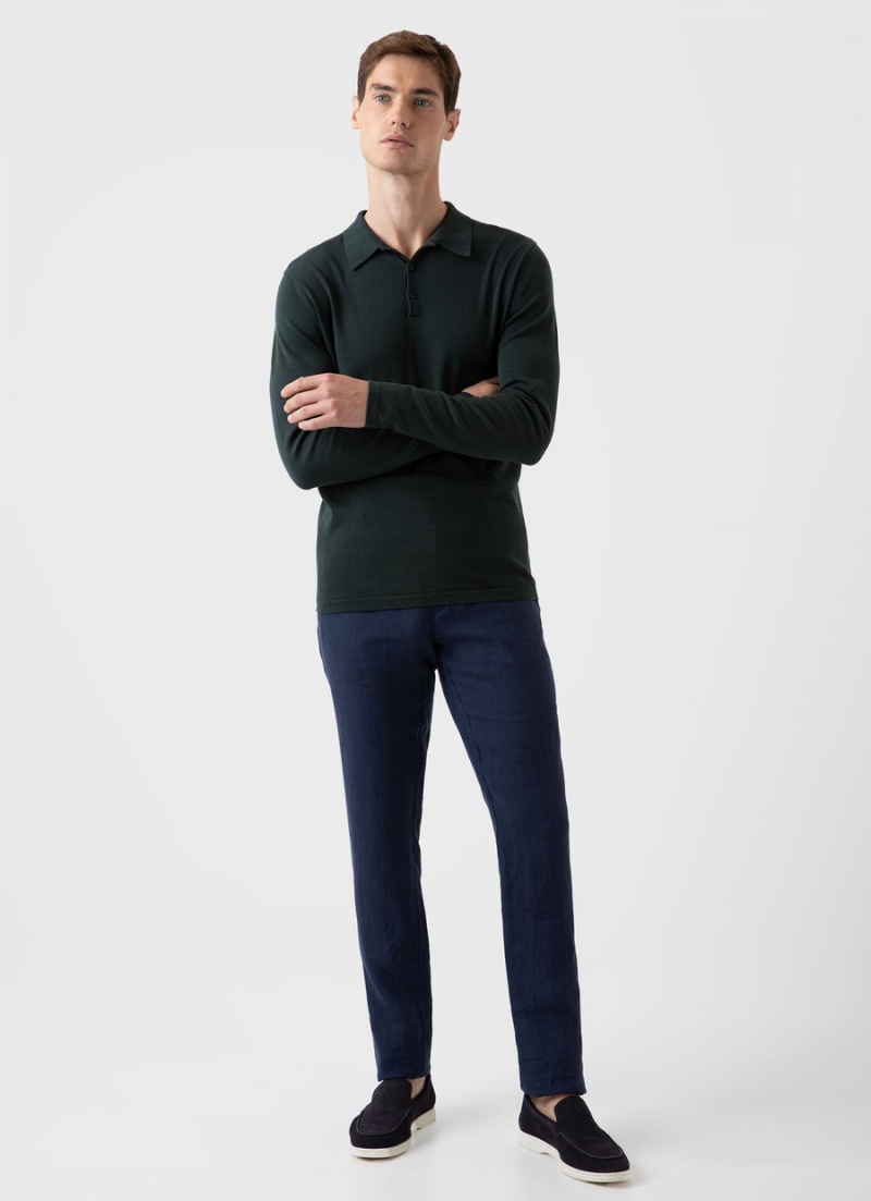 Green Sunspel Long Sleeve Sea Island Cotton Polo Shirt | 05693-LYUZ | USA