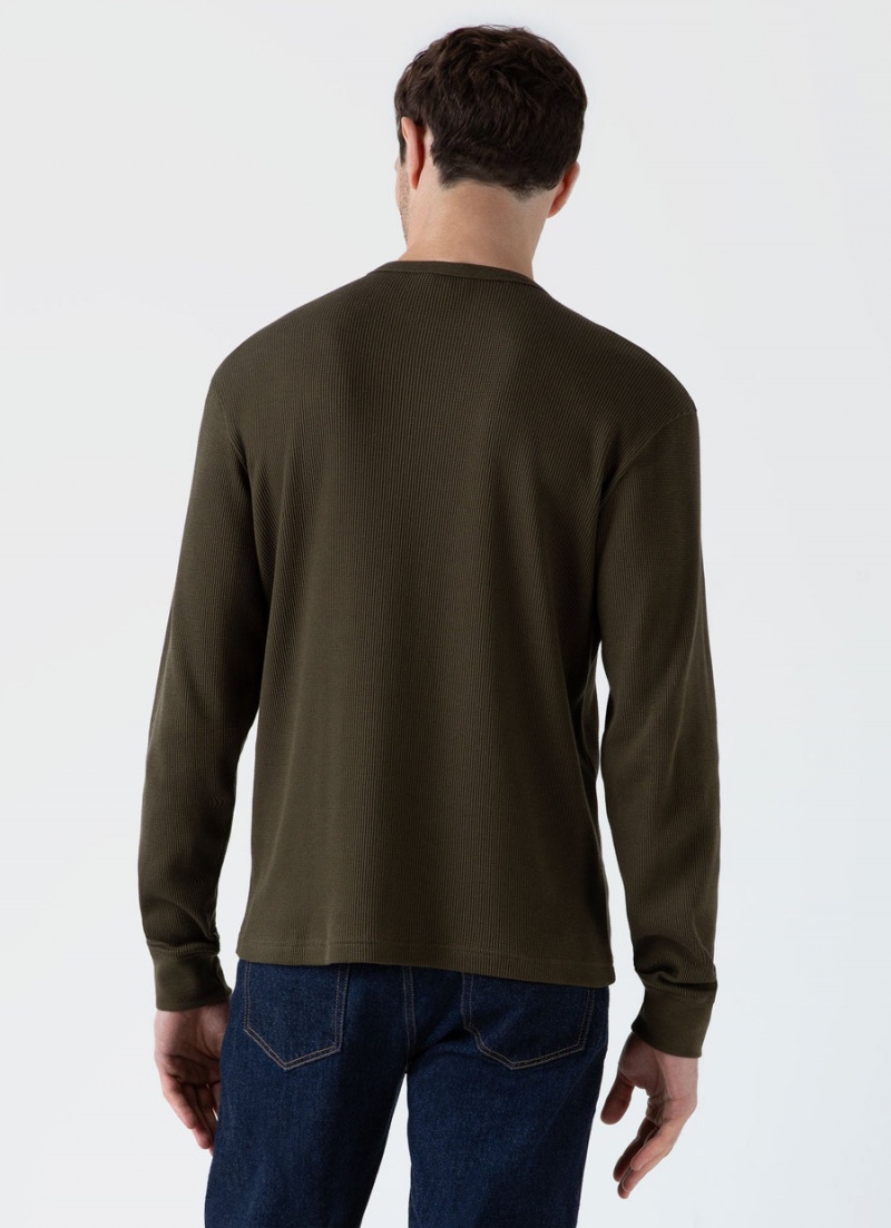 Green Sunspel Long Sleeve Waffle T-shirt | 94063-JOPA | USA