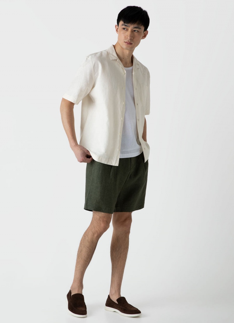 Green Sunspel Pleated Linen Short | 18604-MDEC | USA