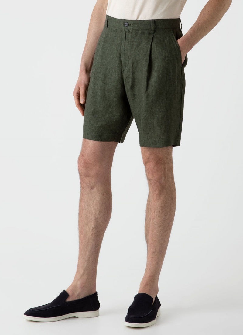 Green Sunspel Pleated Linen Short | 18604-MDEC | USA