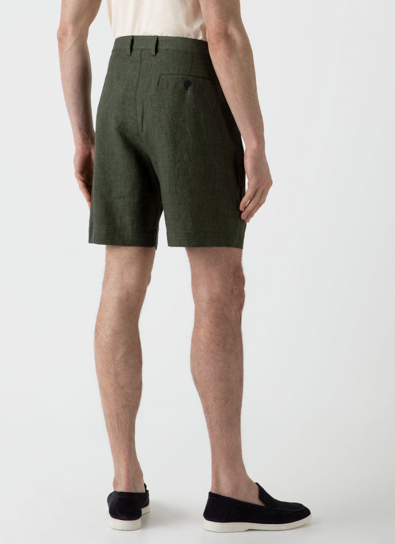 Green Sunspel Pleated Linen Short | 18604-MDEC | USA