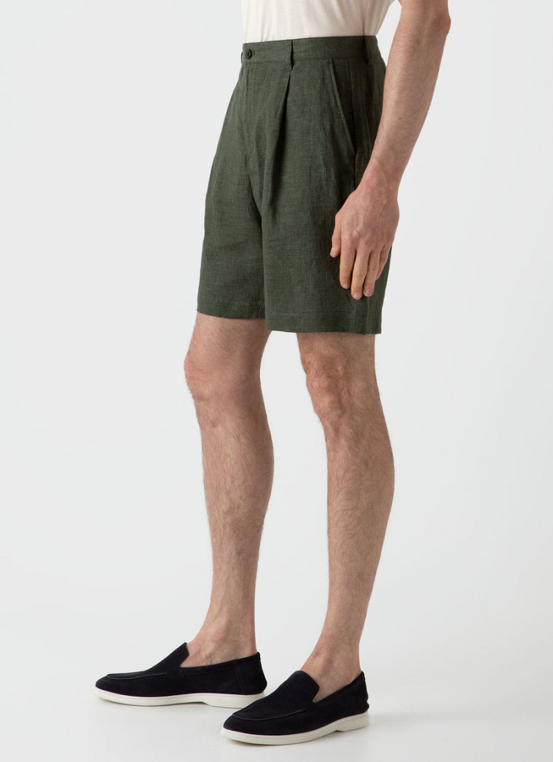 Green Sunspel Pleated Linen Short | 18604-MDEC | USA