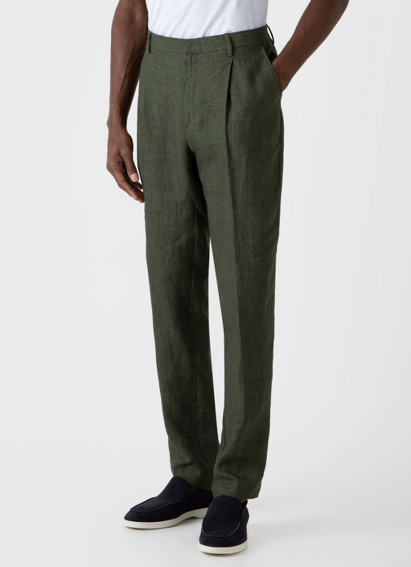 Green Sunspel Pleated Linen Trouser | 95370-NSVY | USA