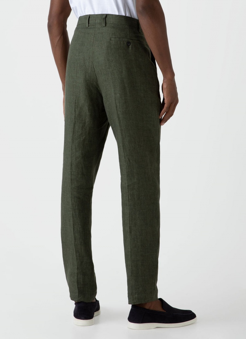 Green Sunspel Pleated Linen Trouser | 95370-NSVY | USA