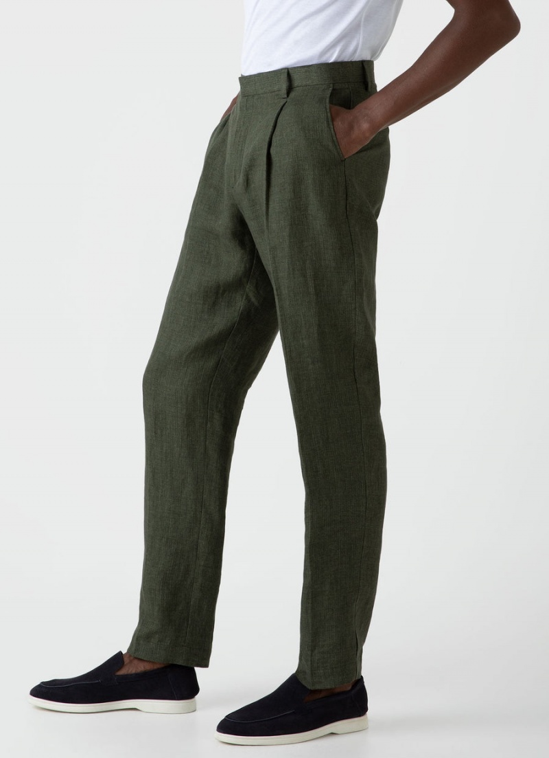 Green Sunspel Pleated Linen Trouser | 95370-NSVY | USA