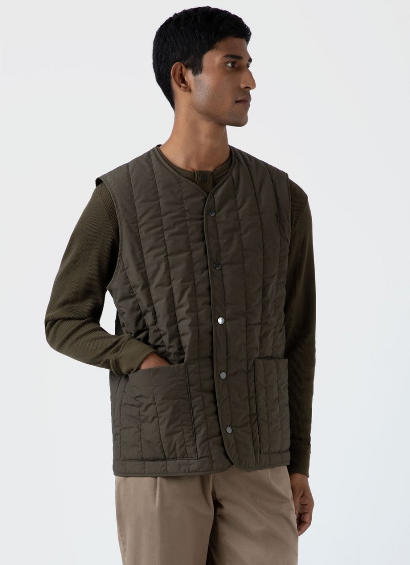 Green Sunspel Quilted Liner Gilet | 25903-FDCO | USA