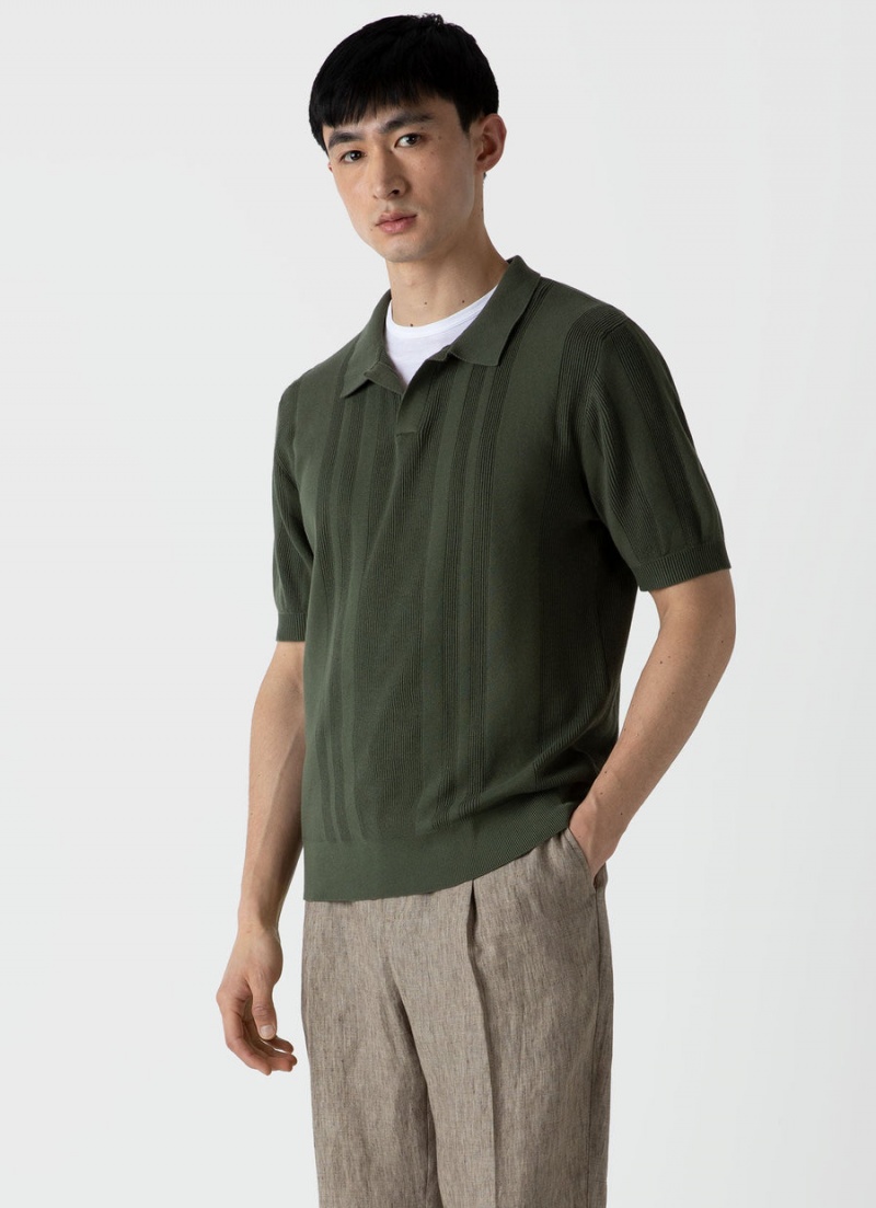 Green Sunspel Rib Knit Polo Shirt | 72168-MGJS | USA