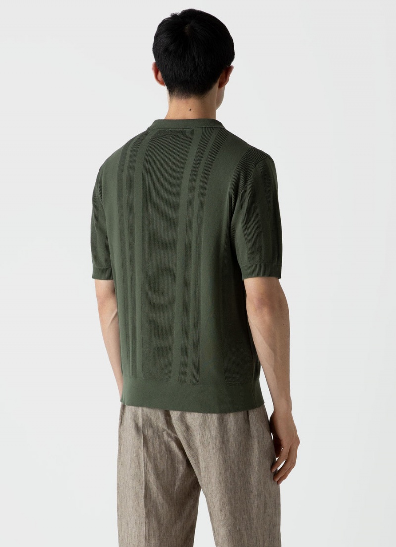 Green Sunspel Rib Knit Polo Shirt | 72168-MGJS | USA