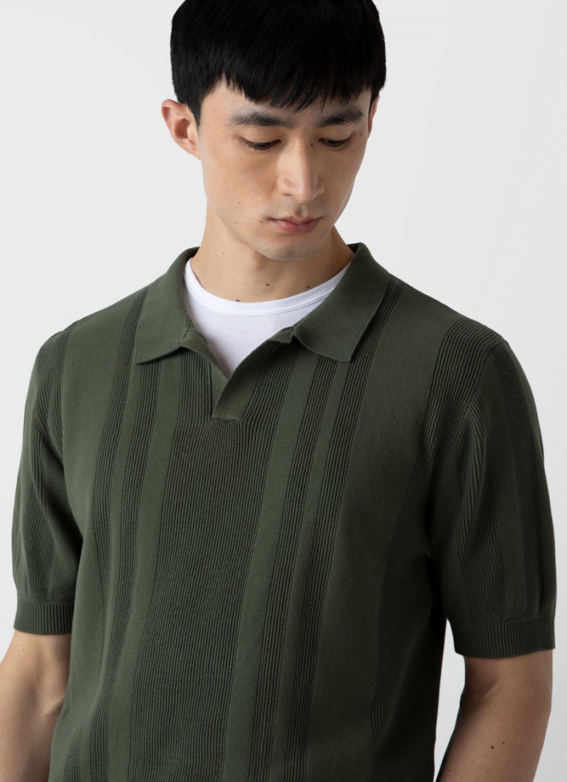 Green Sunspel Rib Knit Polo Shirt | 72168-MGJS | USA