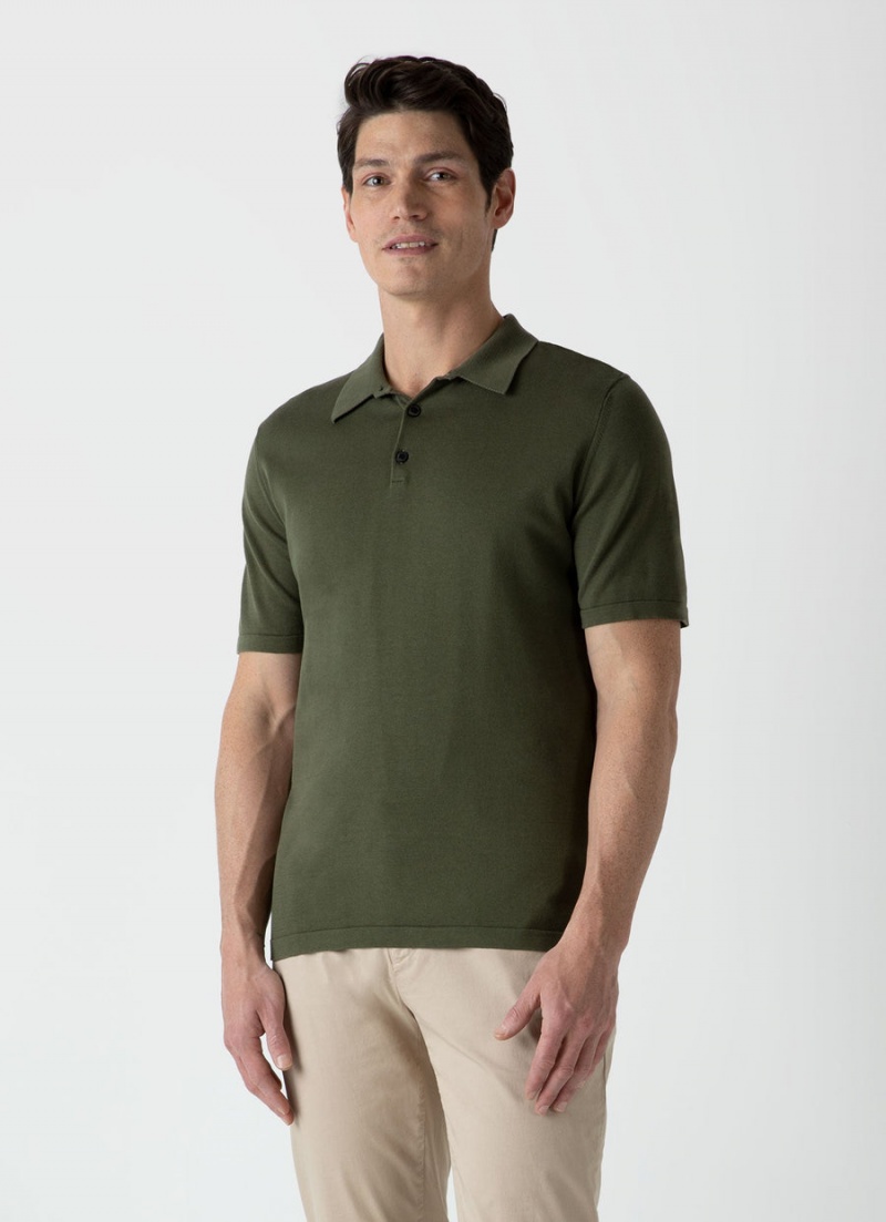 Green Sunspel Sea Island Cotton Polo Shirt | 03817-ZVDH | USA