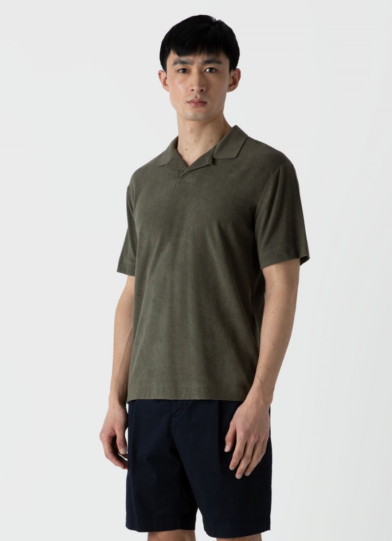 Green Sunspel Towelling Polo Shirt | 96570-YNMX | USA