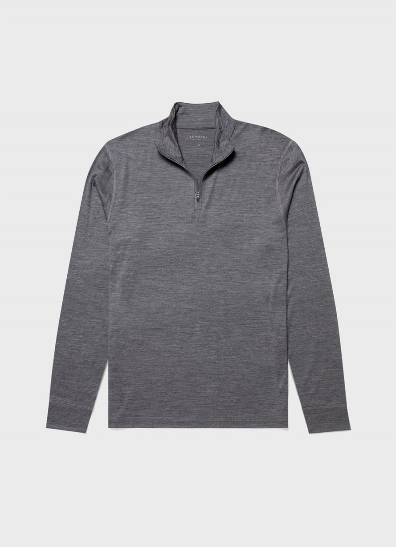 Grey Sunspel Active Merino Half Zip Top | 06752-VWDN | USA