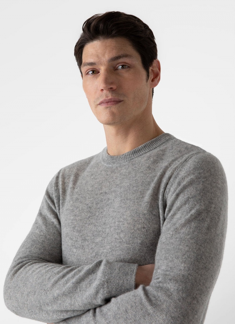 Grey Sunspel Cashmere Crew Neck Jumper | 75290-RWMP | USA