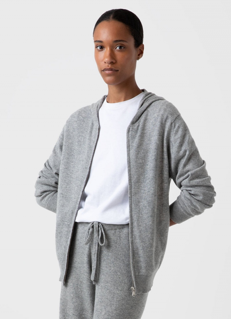 Grey Sunspel Cashmere Zip Hoody | 18692-LANF | USA