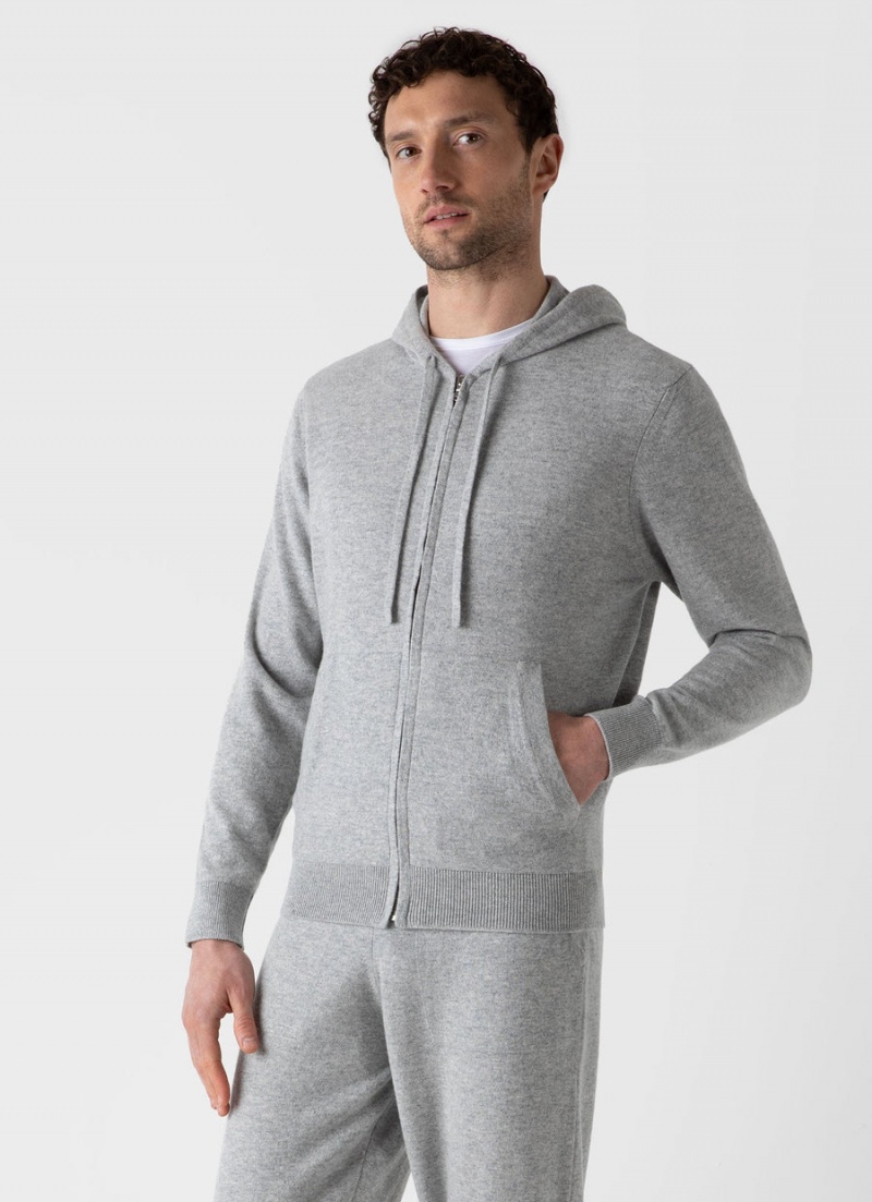 Grey Sunspel Cashmere Zip Hoody | 21468-BUVX | USA