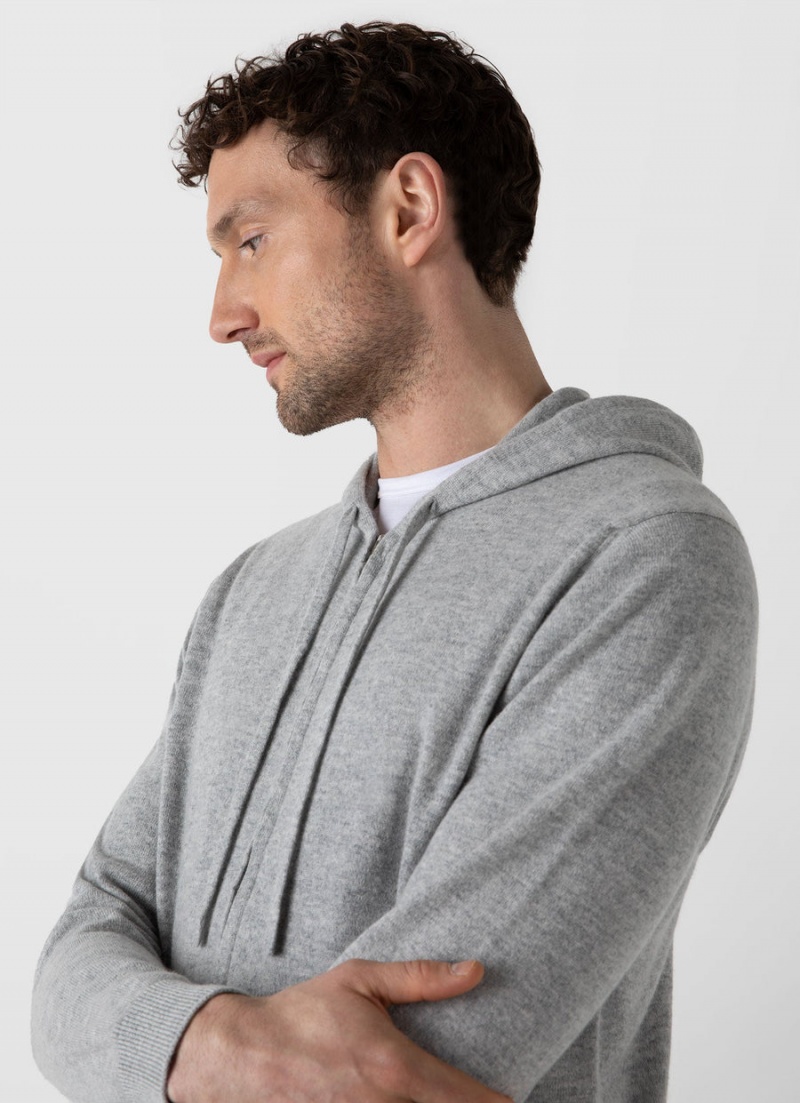 Grey Sunspel Cashmere Zip Hoody | 21468-BUVX | USA