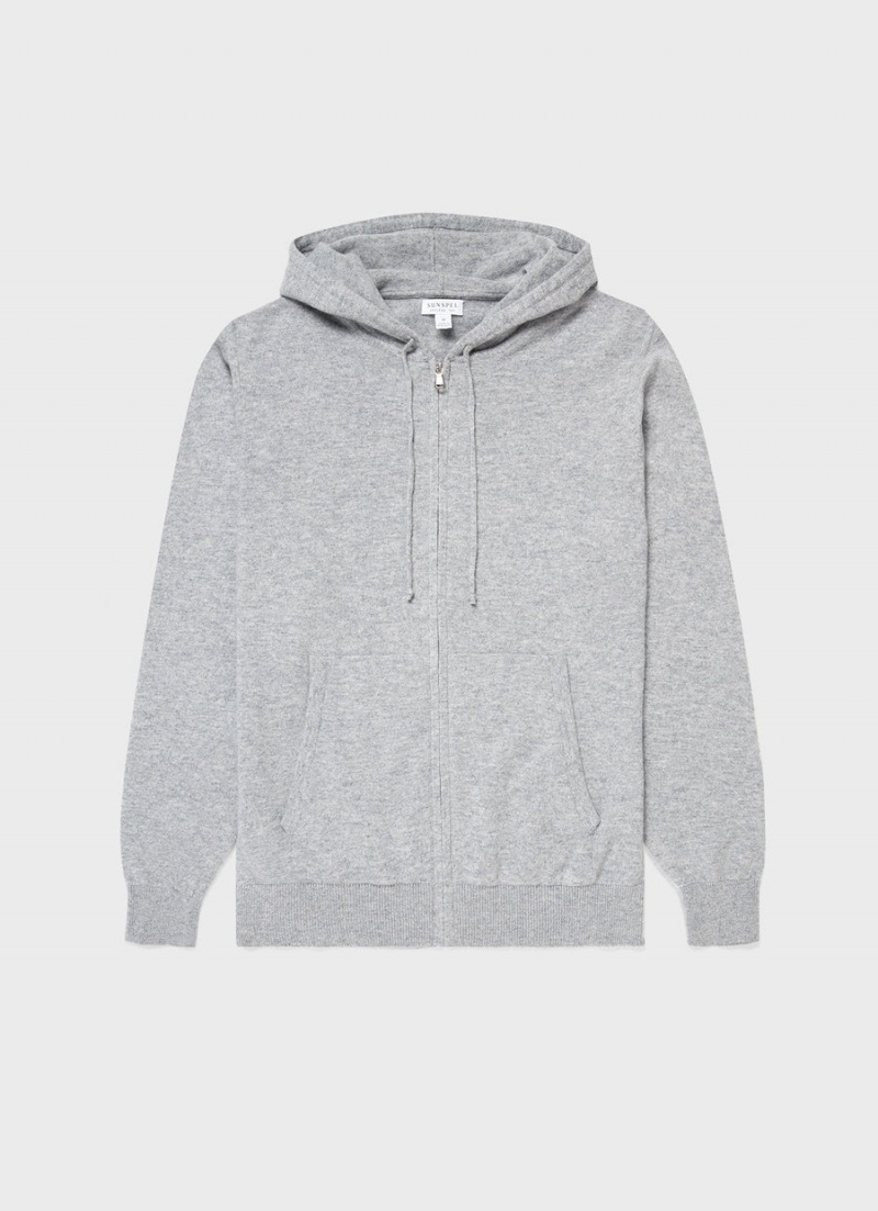 Grey Sunspel Cashmere Zip Hoody | 21468-BUVX | USA