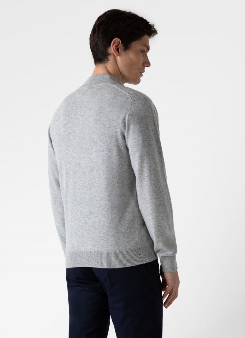 Grey Sunspel Cashmere Zip Neck Jumper | 17893-HZOF | USA