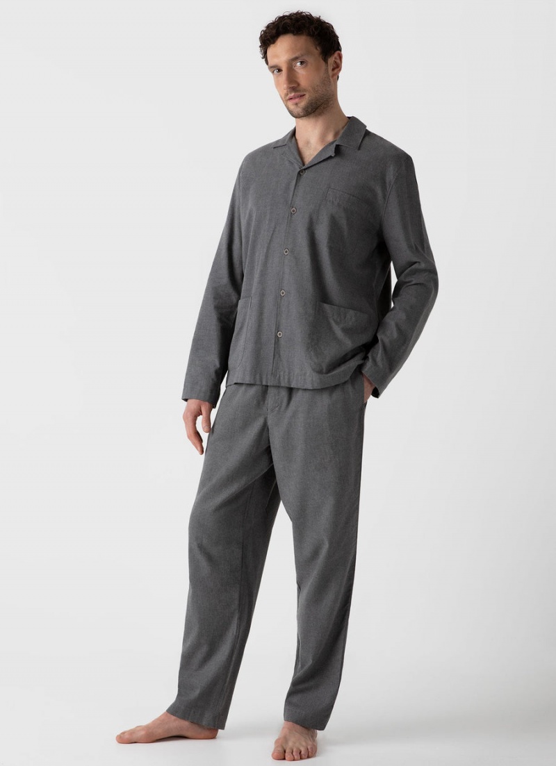 Grey Sunspel Cotton Flannel Pyjama Shirt | 15620-DQKN | USA