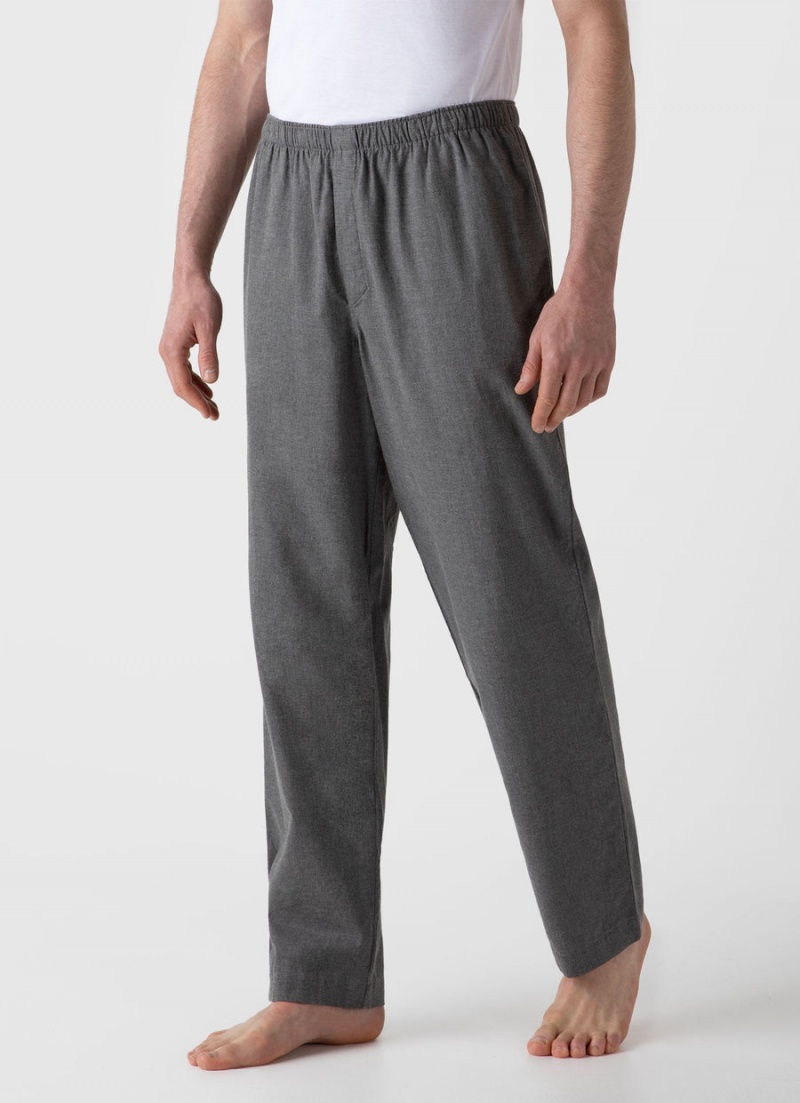 Grey Sunspel Cotton Flannel Pyjama Trouser | 35624-VQOU | USA