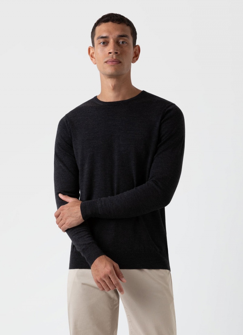 Grey Sunspel Extra‑Fine Merino Crew Neck | 13594-TDQC | USA