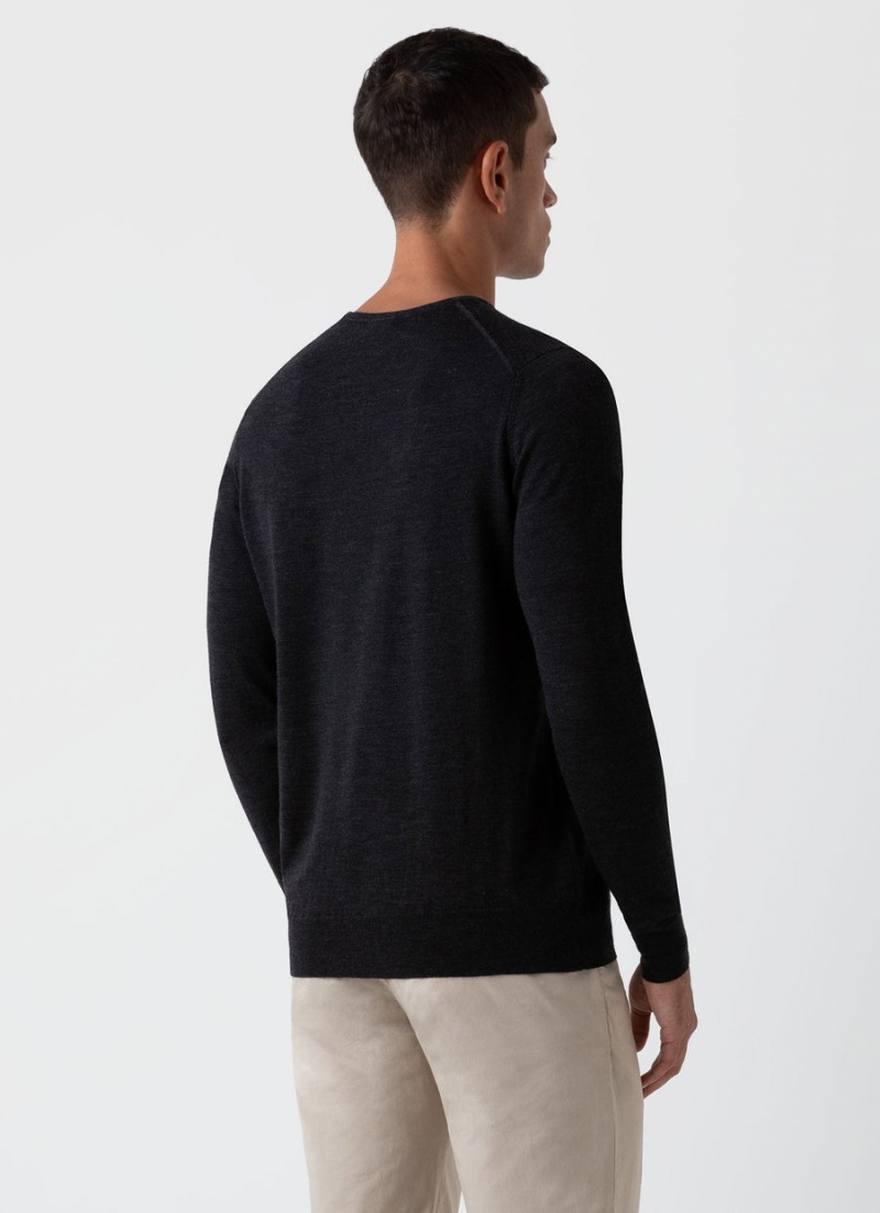 Grey Sunspel Extra‑Fine Merino Crew Neck | 13594-TDQC | USA