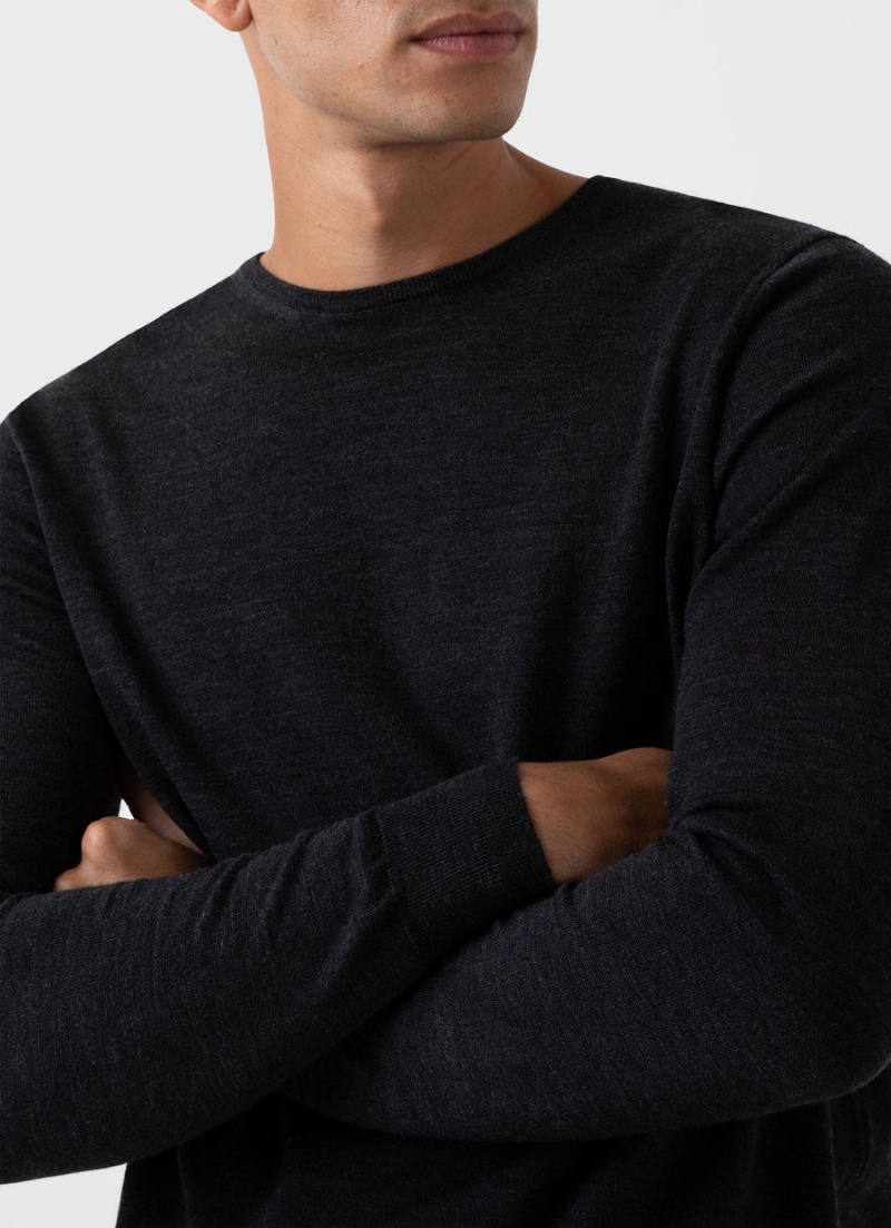 Grey Sunspel Extra‑Fine Merino Crew Neck | 13594-TDQC | USA