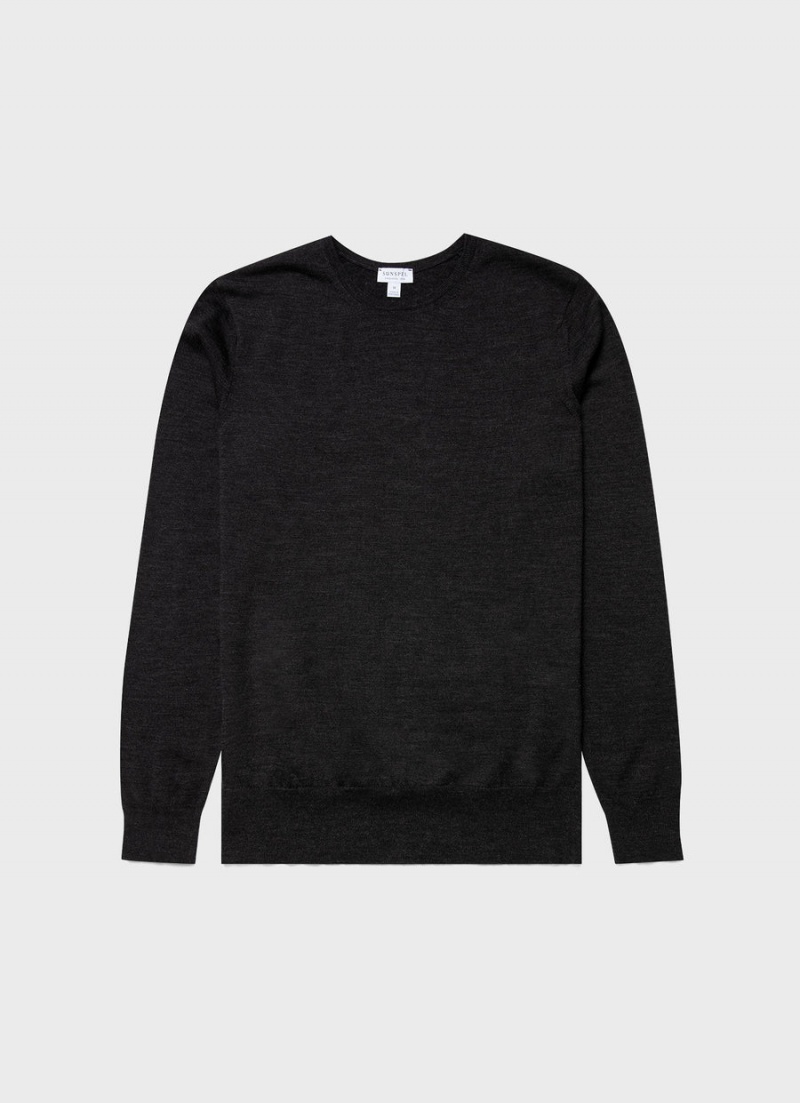 Grey Sunspel Extra‑Fine Merino Crew Neck | 13594-TDQC | USA