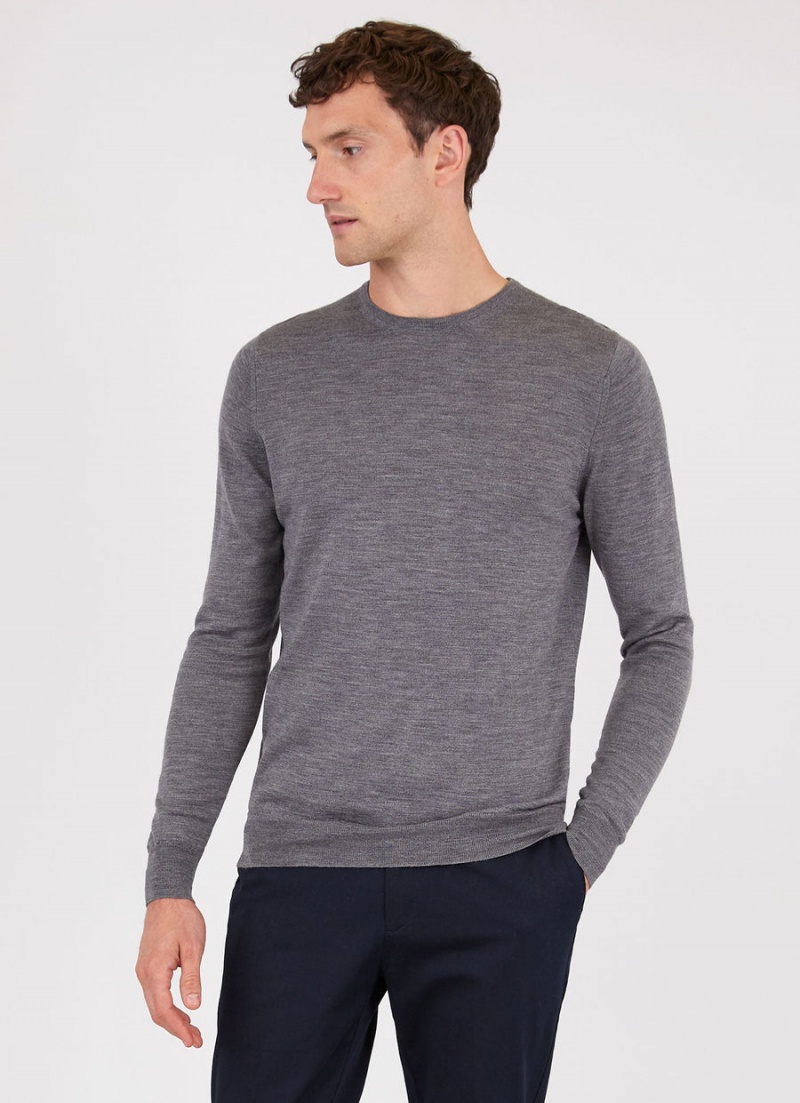 Grey Sunspel Extra‑Fine Merino Crew Neck | 40182-QRLD | USA