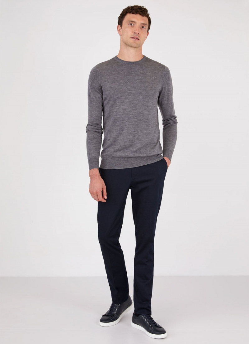 Grey Sunspel Extra‑Fine Merino Crew Neck | 40182-QRLD | USA