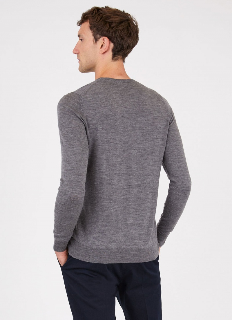 Grey Sunspel Extra‑Fine Merino Crew Neck | 40182-QRLD | USA