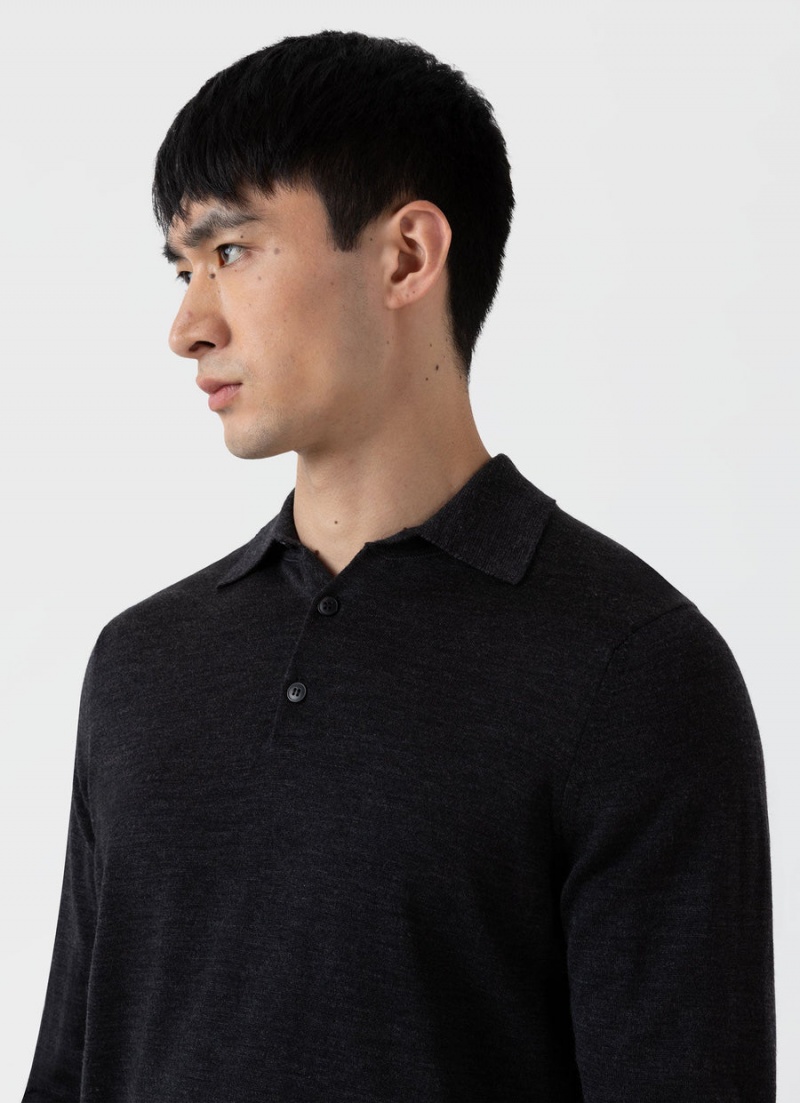 Grey Sunspel Extra‑Fine Merino Polo Shirt | 02316-ZYGS | USA