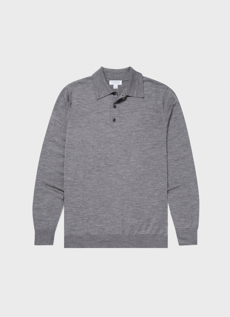 Grey Sunspel Extra‑Fine Merino Polo Shirt | 62317-XYRI | USA