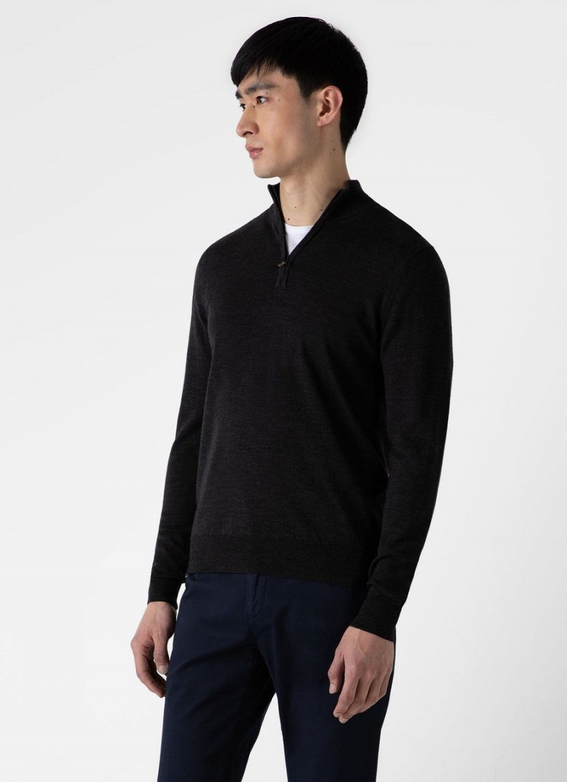 Grey Sunspel Extra‑Fine Merino Zip Neck | 19586-IMHK | USA