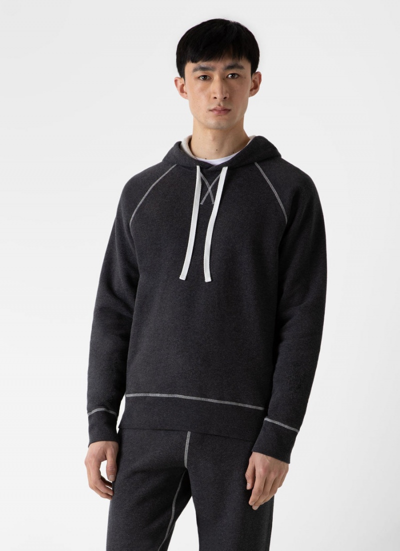 Grey Sunspel Fleeceback Hoody | 87013-DBKV | USA