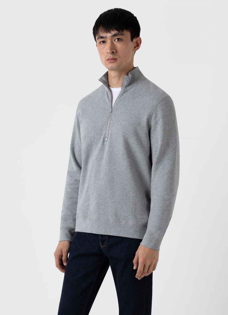 Grey Sunspel Half Zip Loopback Sweatshirt | 24976-ZDNF | USA