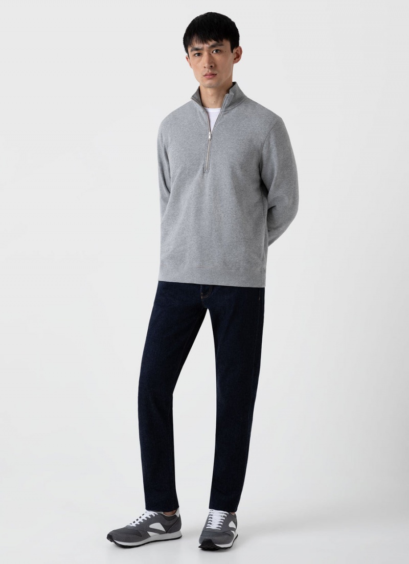 Grey Sunspel Half Zip Loopback Sweatshirt | 24976-ZDNF | USA