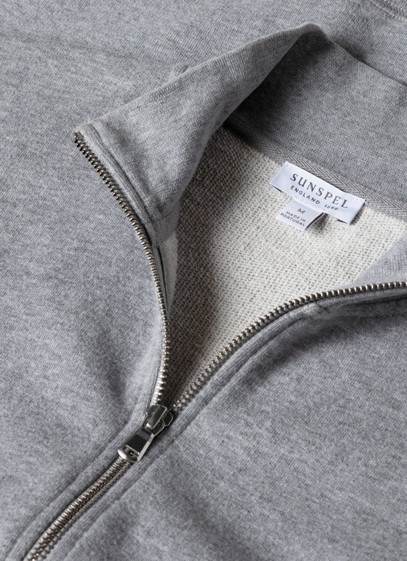 Grey Sunspel Half Zip Loopback Sweatshirt | 24976-ZDNF | USA