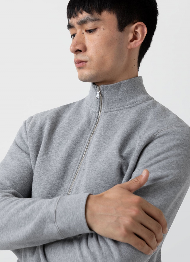 Grey Sunspel Half Zip Loopback Sweatshirt | 24976-ZDNF | USA