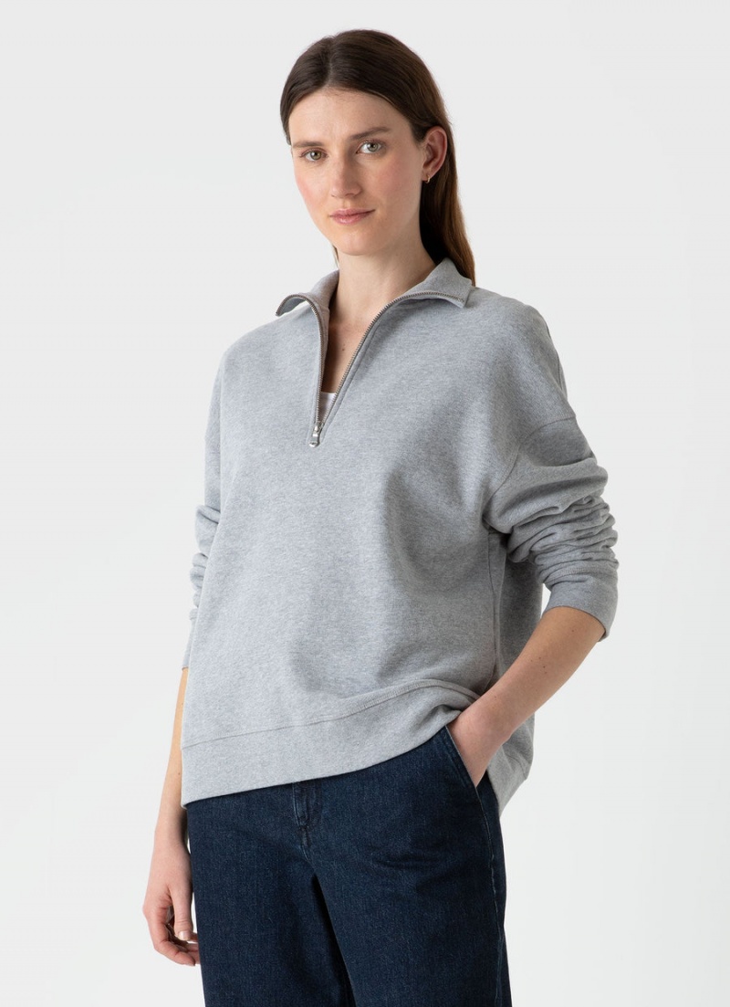 Grey Sunspel Half Zip Loopback Sweatshirt | 47913-YZRE | USA