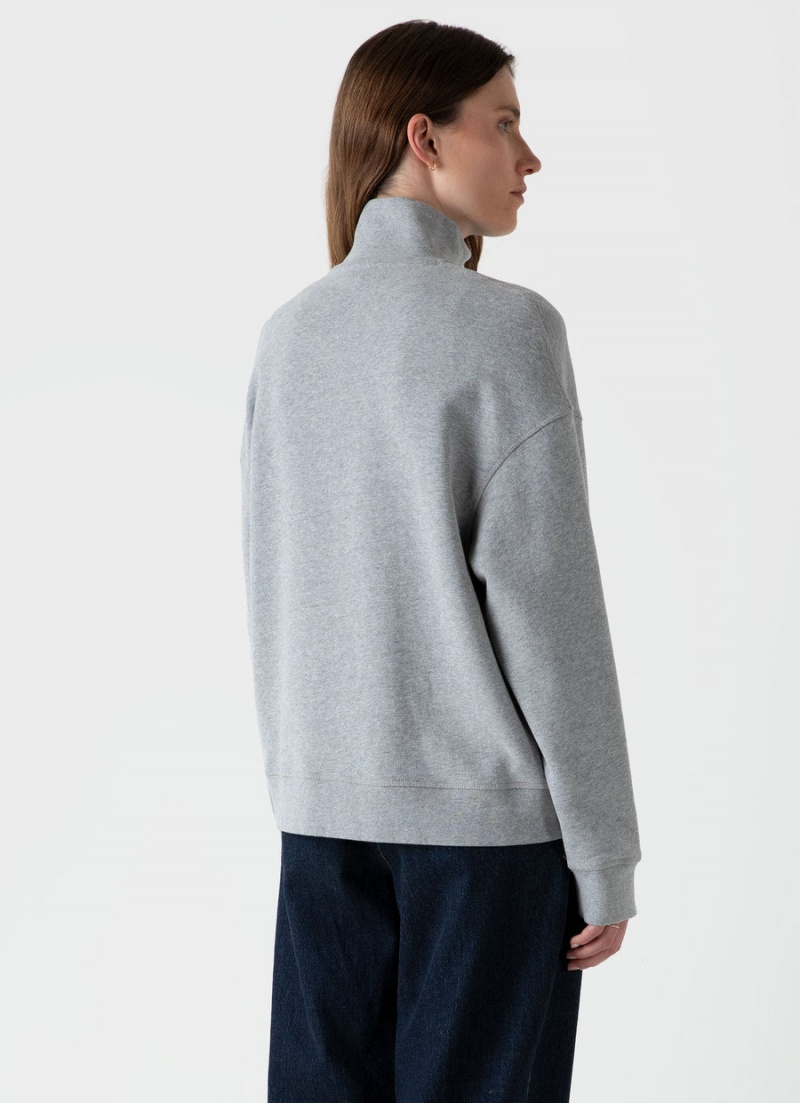 Grey Sunspel Half Zip Loopback Sweatshirt | 47913-YZRE | USA