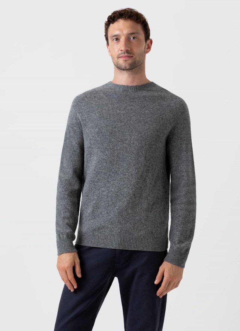 Grey Sunspel Lambswool Crew Neck Jumper | 46129-DFNJ | USA