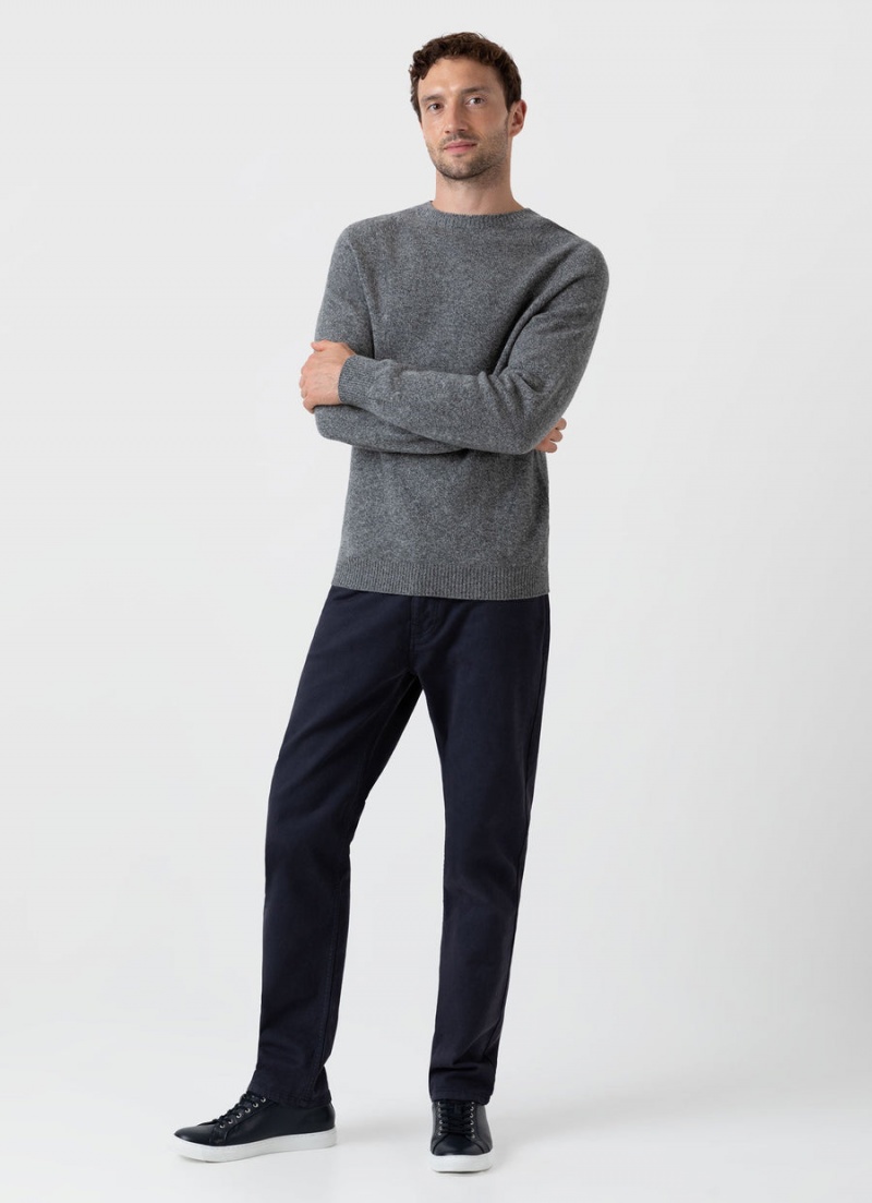 Grey Sunspel Lambswool Crew Neck Jumper | 46129-DFNJ | USA