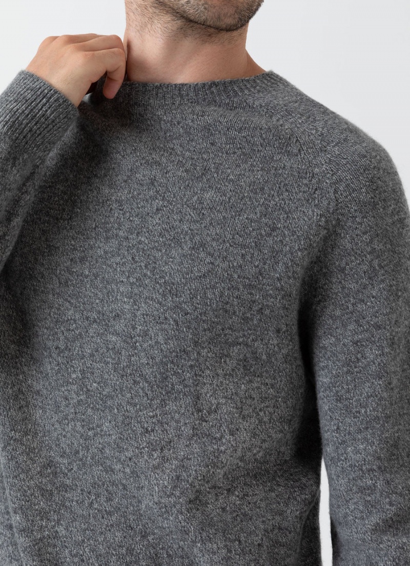 Grey Sunspel Lambswool Crew Neck Jumper | 46129-DFNJ | USA