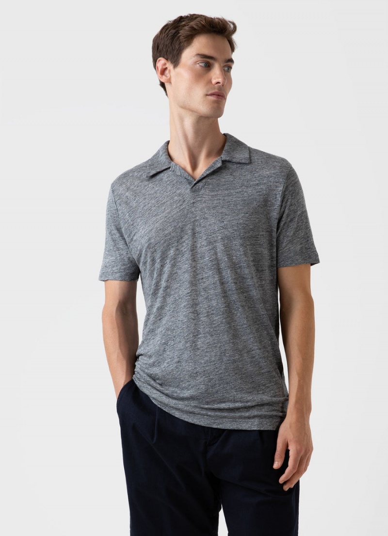 Grey Sunspel Linen Polo Shirt | 84592-BJFH | USA