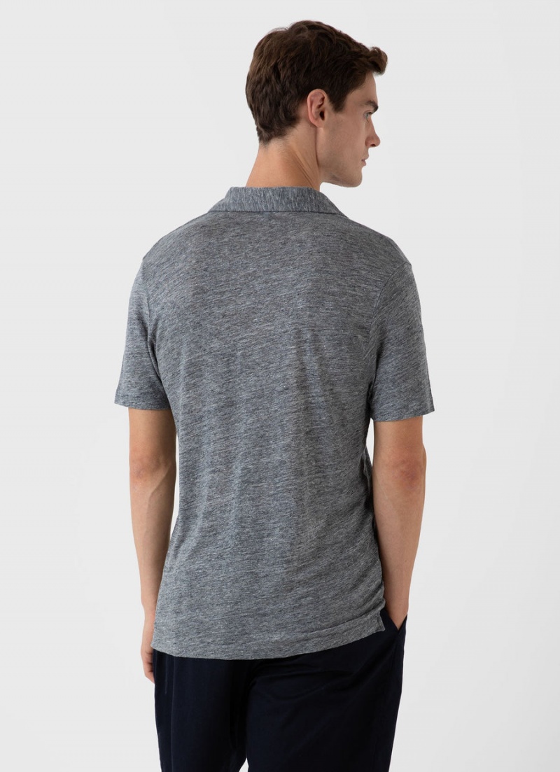 Grey Sunspel Linen Polo Shirt | 84592-BJFH | USA