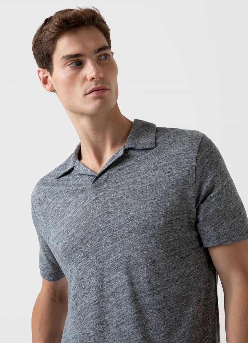 Grey Sunspel Linen Polo Shirt | 84592-BJFH | USA