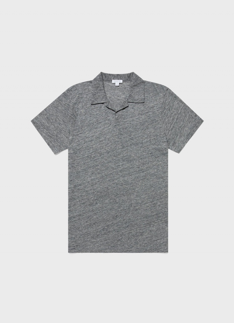 Grey Sunspel Linen Polo Shirt | 84592-BJFH | USA